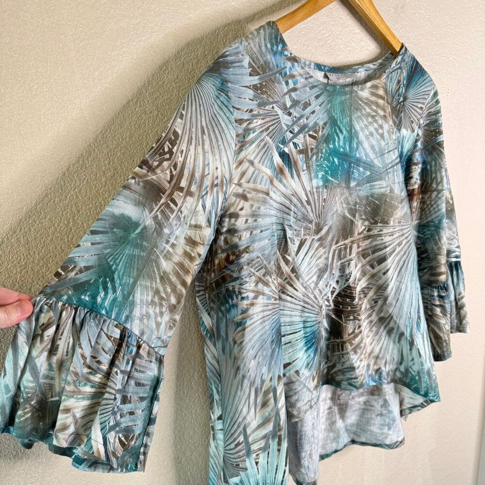 Bryn Walker Fran Top Shirt Medium Boho 100% Linen Lagenlook Beachy Coastal Palm - Picture 4 of 13
